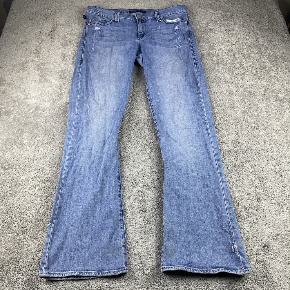 Rock & Republic Kasandra Boot‎ Cut Jeans Womens 12 Blue Low Rise Distressed